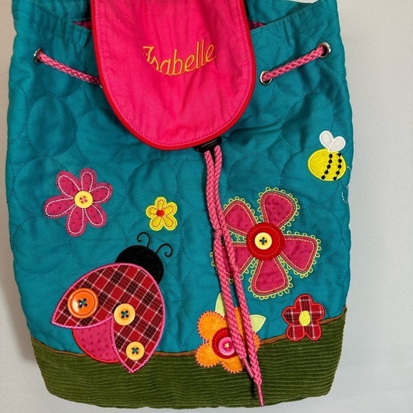 Stephen Joseph Kids Unisex Quilted Backpack Ladybug “Isabelle” Button String Tie - Picture 9 of 13